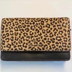 Michael Kors Animal Print and Black Clutch